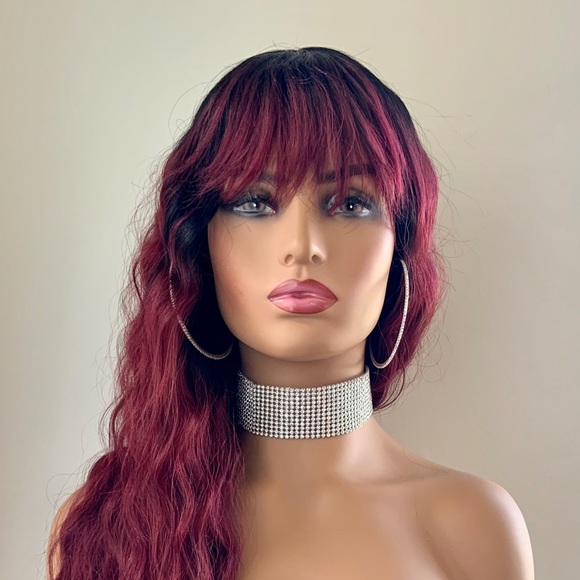 A Pretty 30” Ombre Burgundy Wig with Bangs - Picture 4 of 11